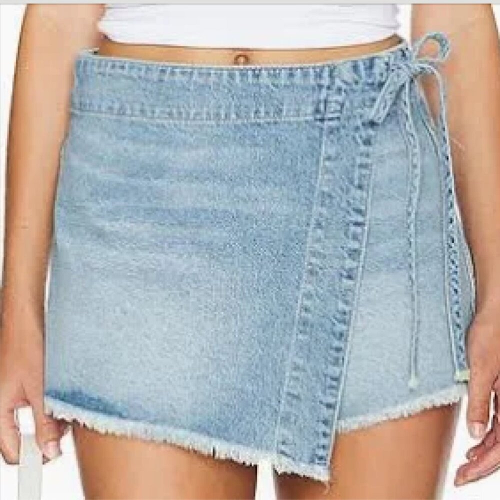 Free People Emmy Denim Wrap Skort